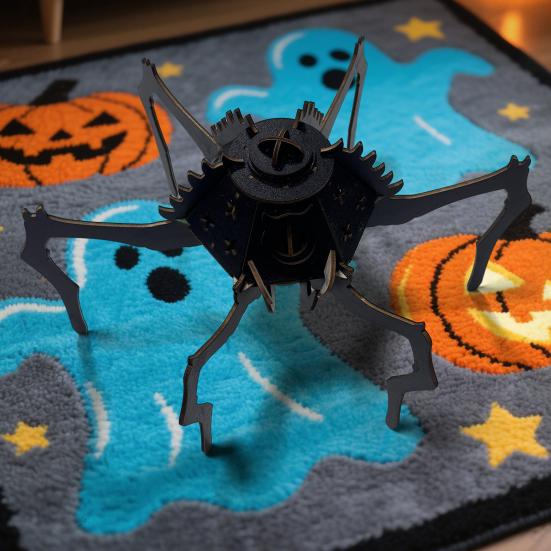3D Wooden Puzzle Spider Model with Light Steampunk Mechanical Spider Figurine 3D Jigsaw Puzzle Desk Ornament for Halloween Decor