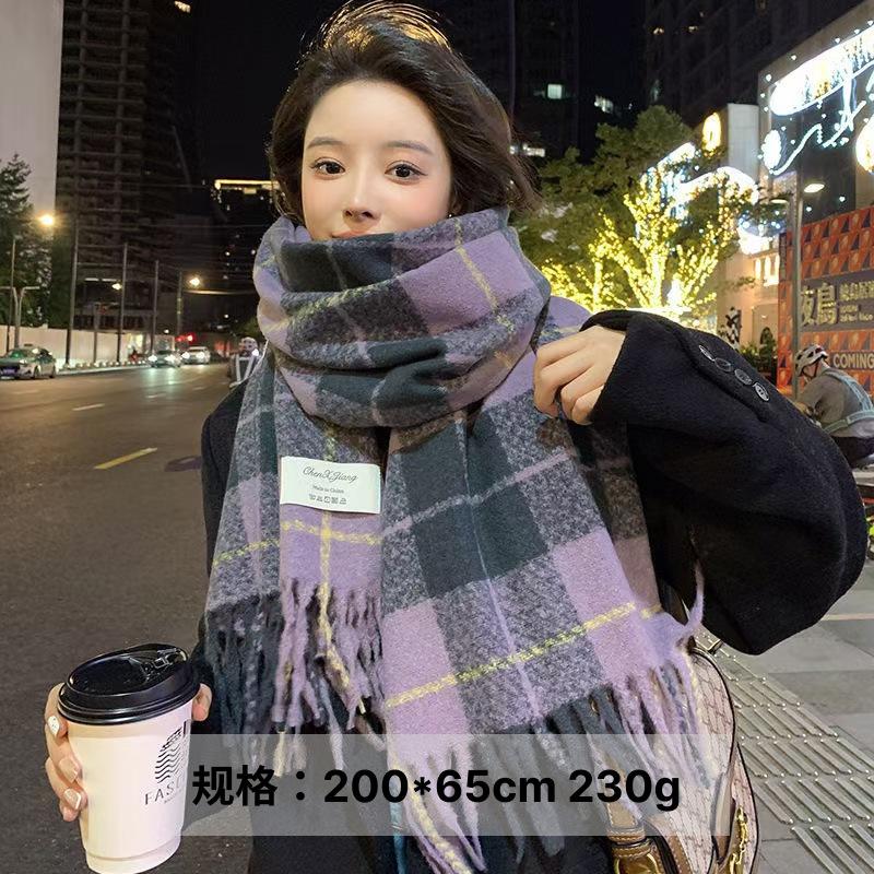 65 * 200cm Autumn And Winter New Women'S Versatile Simple Large Tassel Imitation Cashmere Double Sided Scarf For Warmth And Atmosphere, Shawl