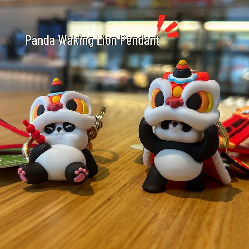 Exquisite Panda & Horse Keychain Pendant: Lion Dance Design for Boys, Girls, Couples - Ideal Backpack Ornament or Small Gift