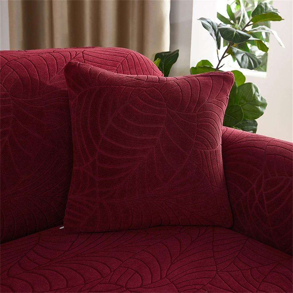 

1PC 45x45cm Anti dirt elastic leaf jacquard pillow cover, solid color sofa chair backrest pillow cover красный