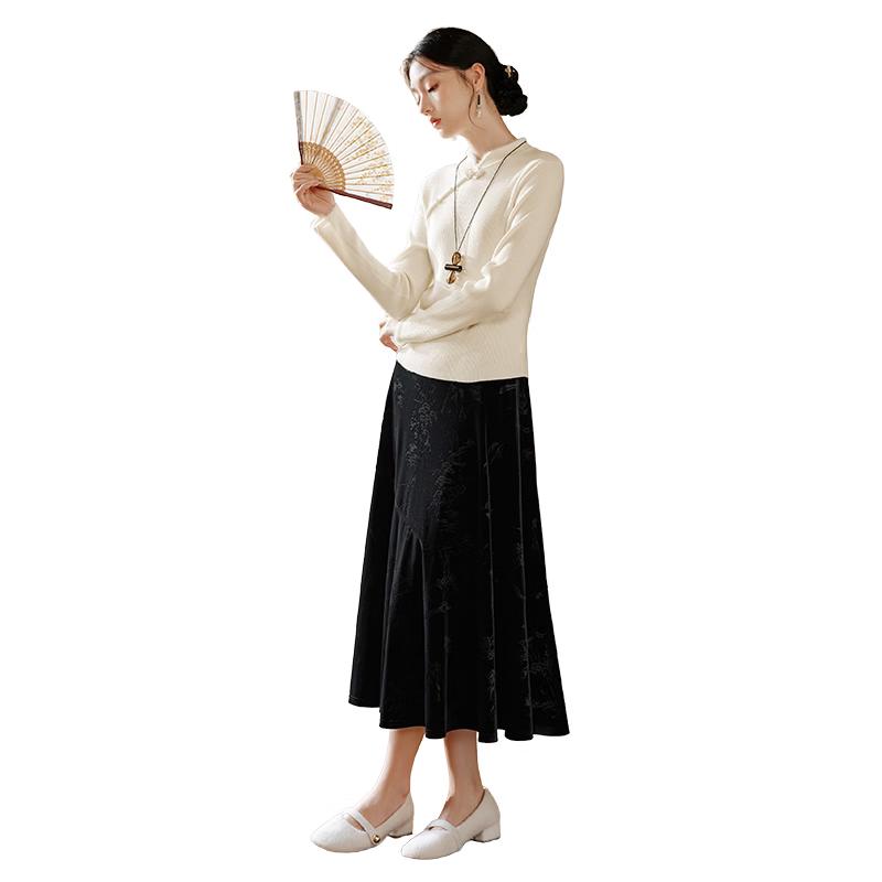 Xiangying Women s New Chinese Style Stand-Collar Disc Button Knit Top S