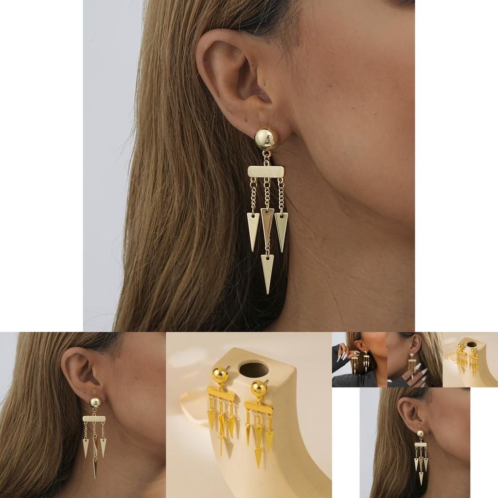 Stylish Gold Asymmetric Tassel Earrings Fashionable Plated Alloy Geometric Shape