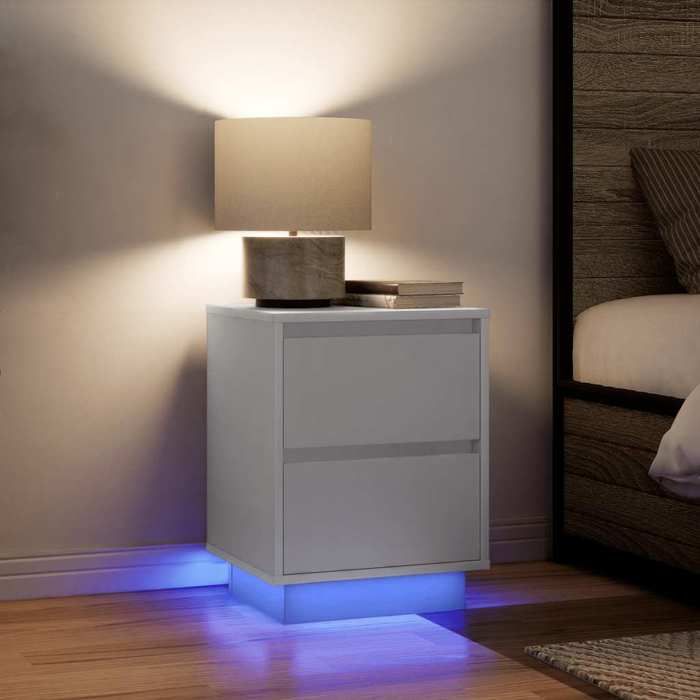 VidaXL Bedside Tables with LED Lights 2 Pcs White 38x34x50 Cm, Nightstand, Bed Table, Side Table, Cabinet of 861284