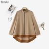 Women Casual Stand Collar Loose Long Sleeve Zipper Blouse