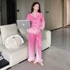 1011 Spring and Autumn New Ice Silk Pajamas Women's Light Luxury Lace French Satin Gradual Change Color High-end Loungewear Set