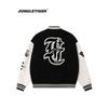 Jungle Tiger Gothic Letter Towel Embroidery Color-Block Baseball Jacket Unisex Street Hip-Hop Pu Leather Patchwork Woolen Coat