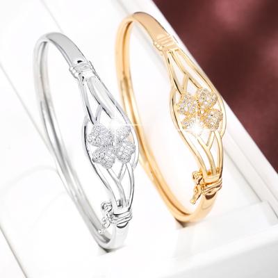 Exquisite Trendy Fashionable Flower Simple Micro-paved Zircon Four-leaf Clover Bracelet