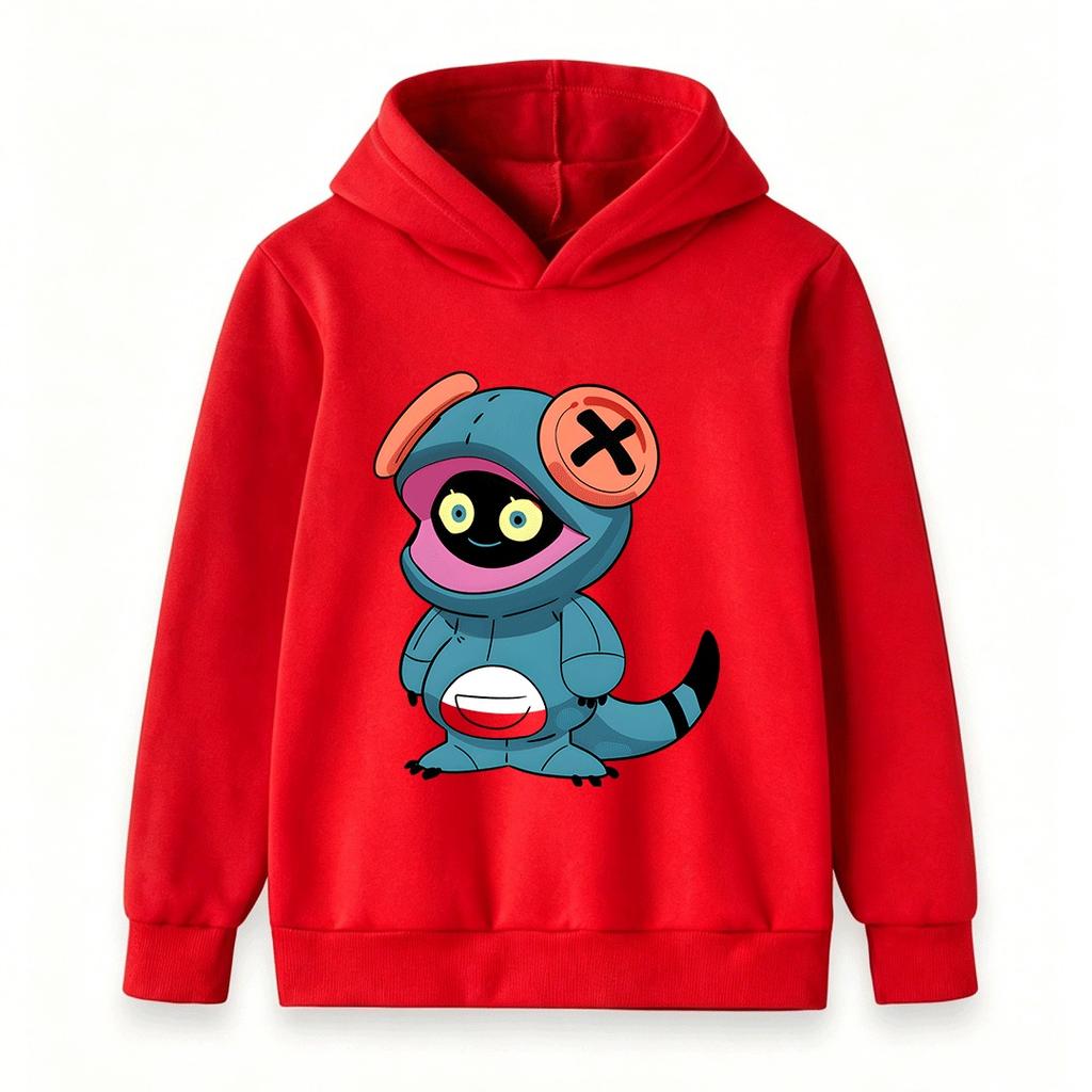 Kids Boys Girls Hooded Sweatshirt Cartoon Anime Cute Alien Mascot Print Pullover Long Sleeve Casual Loose Hoodie for School Daily Outdoor Wear