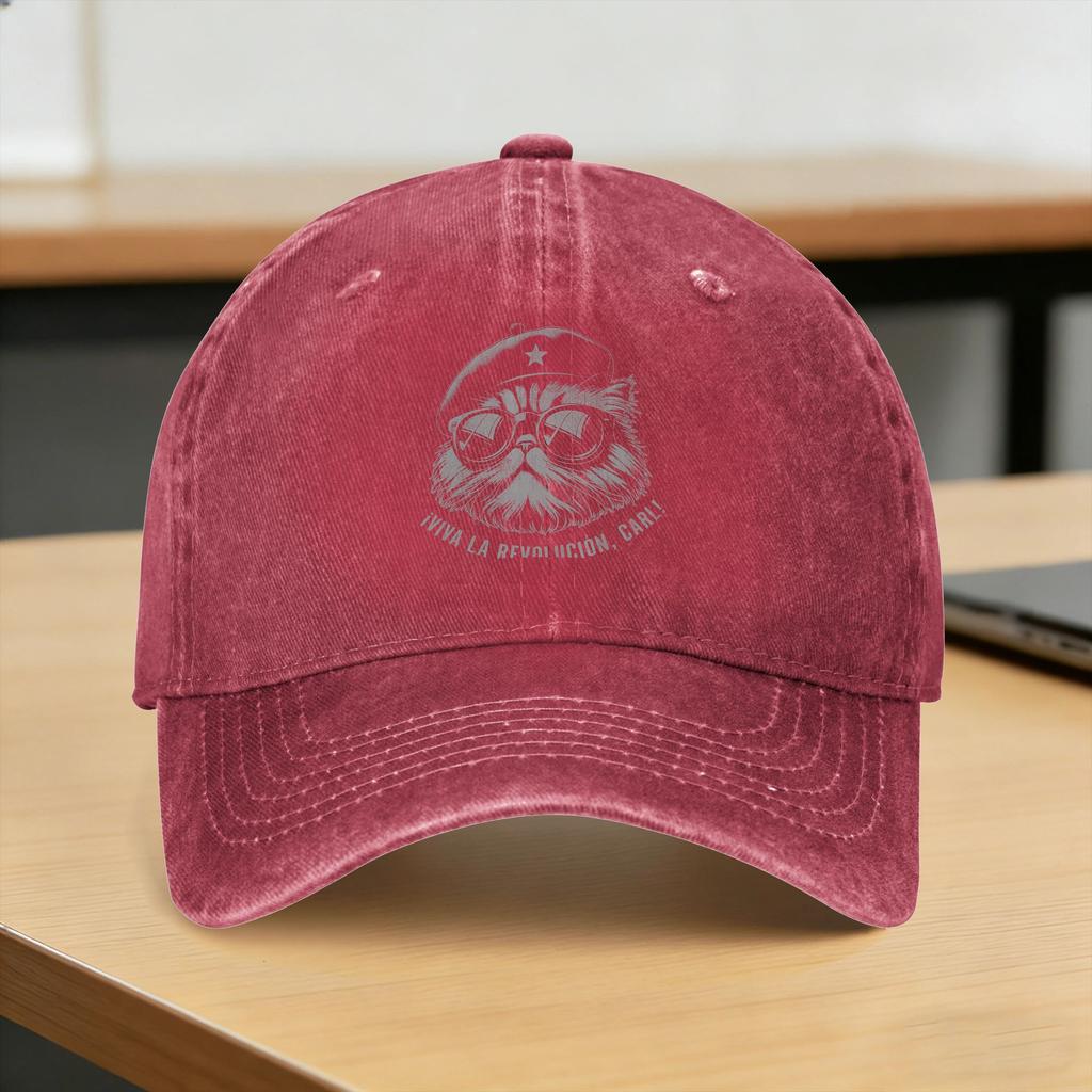 Washed Baseball Cap Viva La Revolucion Carl Funny Cat Spring Trucker Hat For Unisex-Teens  Fashion Camping Sun Snapback Cap