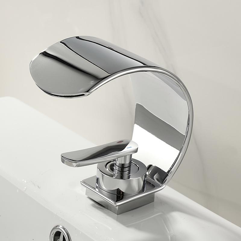 Black/White Basin Faucet Curved Creative Waterfall Hot and Cold Water Sink Mixer Tap Deck Mounted Bathroom Washbasin Faucet