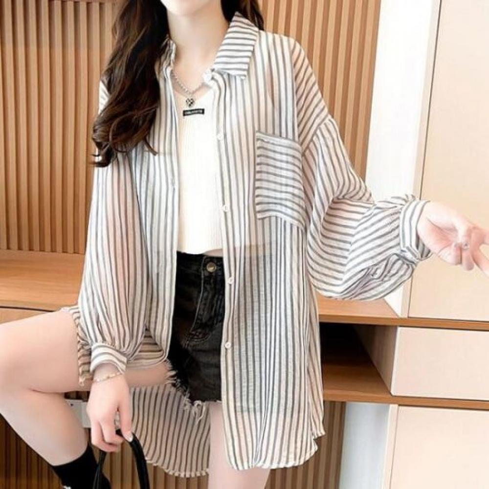 Navava Nb2676 Beachwear Thin Stripe Long Sleeve Shirt
