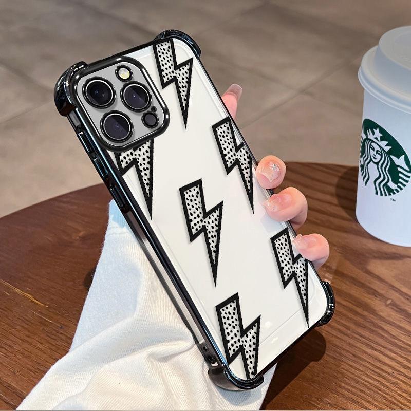 Graffiti Lightning Apple 17promax Transparent Mobile Phone Case iPhone12/13 Airbag Case IP15pro Anti-collision Case