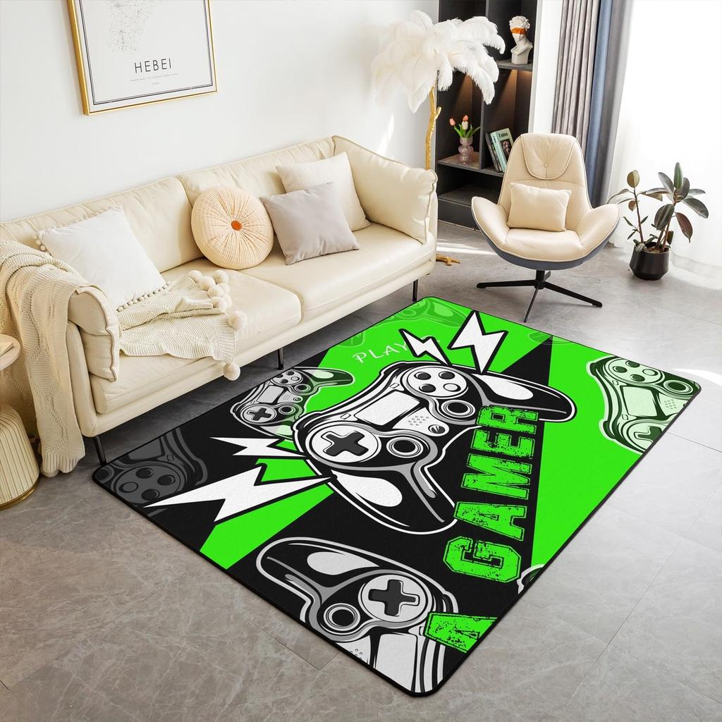 Skull Gamer Carpet Sugar Skull Games Area Rug for Living Room Bedroom Non Slip Juvenile Hand Skeleton Gamepad Gaming Floor Mat