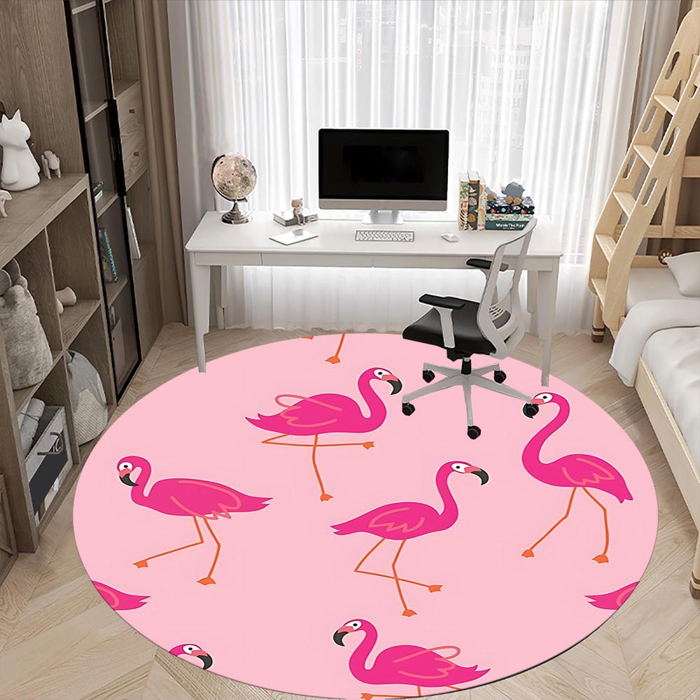 1pc Flamingo Pattern Chair Carpet for Office, Round Polyester Mat, Indoor Decor for Office, Easycare Fabric, Washable Non-slip Area Carpet