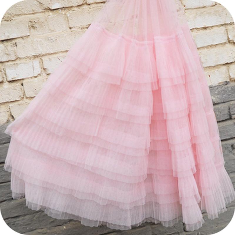 100*70cm Ruffled Tulle Lace Cake Skirt Pleated Mesh Lace Fabric Wedding Dress Fluffy Skirt Diy Sewing Lace Trim Fabric