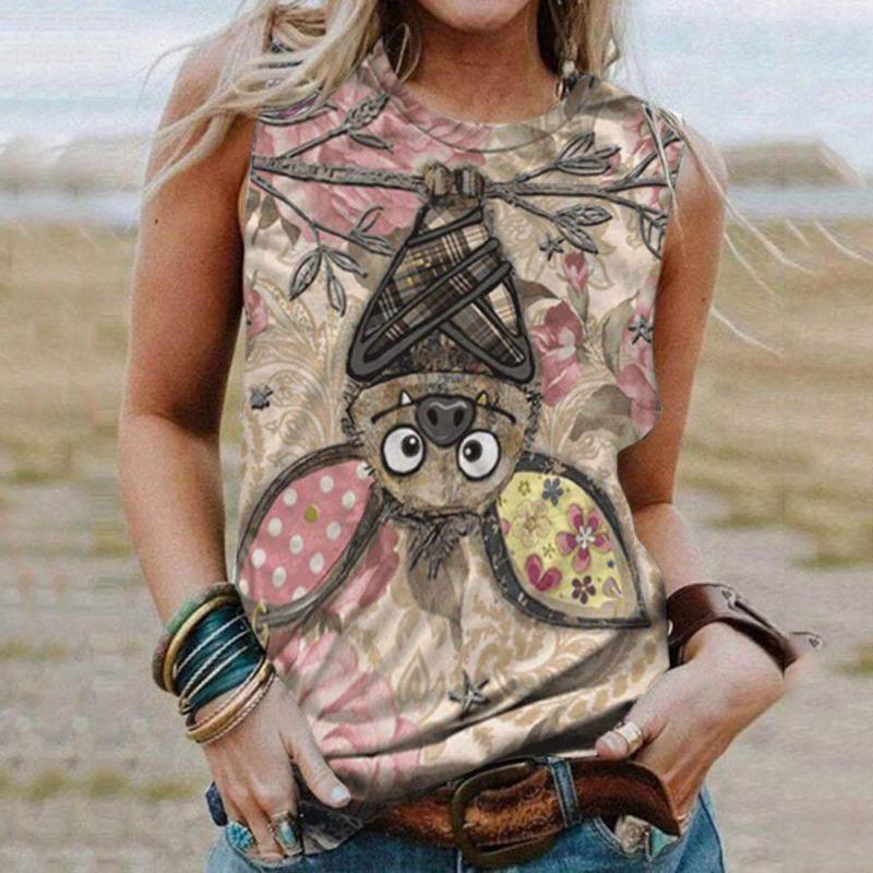 

Сова Животное 3D Принт Женские Майки Летняя Мода Круглый Вырез Повседневный Жилет С Открытыми Плечами Y2k Топ Без Рукавов Майка Женская Одежда XL