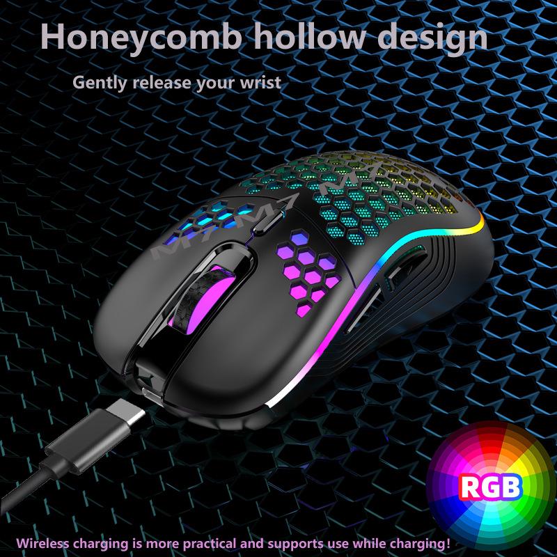 RGB Luminous Gaming Mouse with Wireless Hollow Honeycomb Design, Lightweight and TYPE-C Wired Charging.