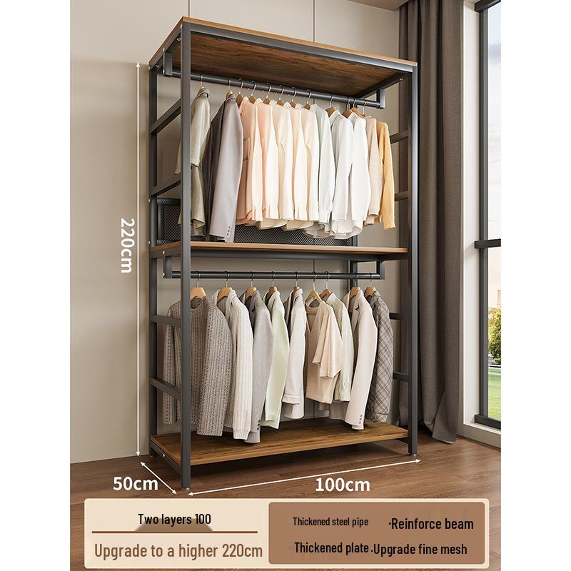 Metal Walk-In Wardrobe: Floor-Standing Clothes Rack, Open Garment and Hat Rack, Bedroom Shelf Assembly