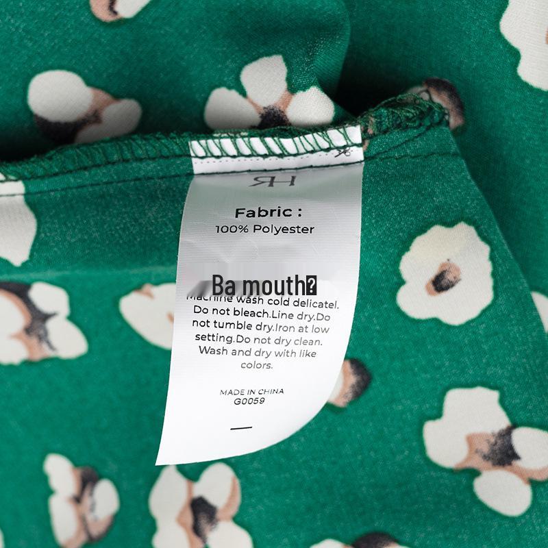 2024 Winter Women's European & American V-Neck Waist-Gathering Short-Sleeve Printed Dress