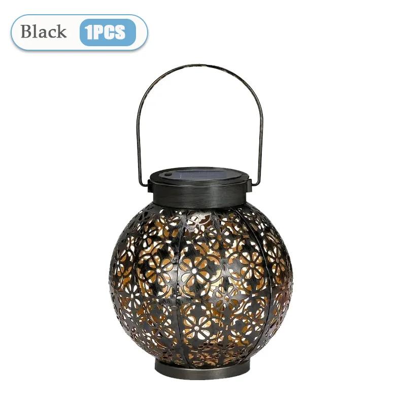 Solar Gartenleuchte Außen Garten Dekoration Solarleuchten Metall Wasserdicht Runde Laternenlichter Hängende Hohle Projektionslichter