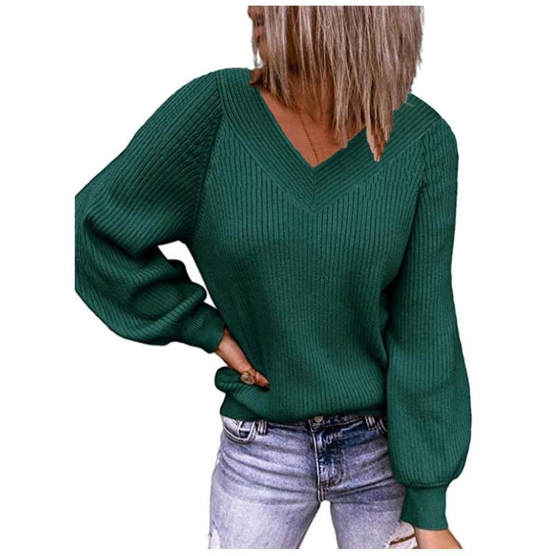 Women S Loose Fit V Neck Solid Color Pullover Knit Sweater