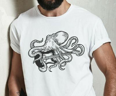 Oktopus spielt Gitarre Shirt Herren Lustiges Shirt Musiker T-Shirt Geschenk Gitarrist