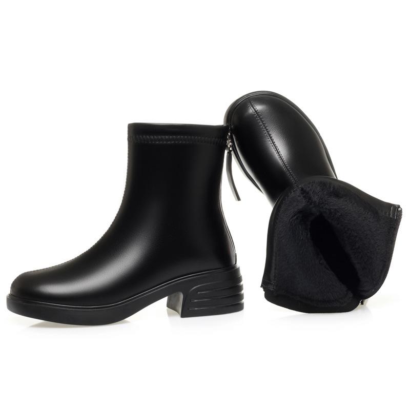 

Medium heel short boots women s velvet two cotton shoes autumn and winter thick heel square head boots thin velvet black warm boots 41