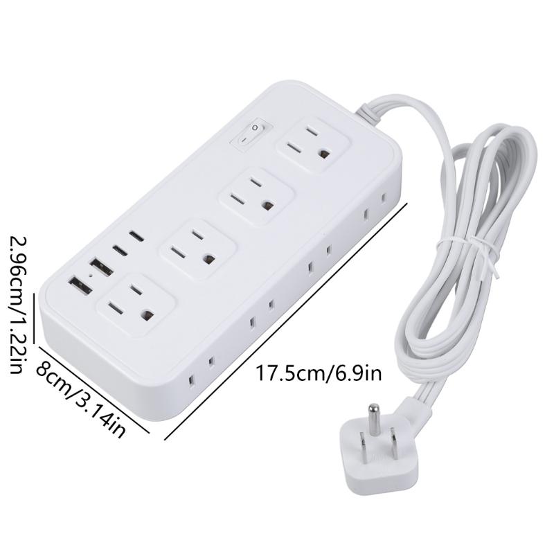 Stromleisten mit US-Stecker, 8 Steckdosen, 4 USB-Anschlüsse(2 USB-C), Geflochtenes Verlängerungskabel, Überspannungsschutz-Adapter für Zuhause