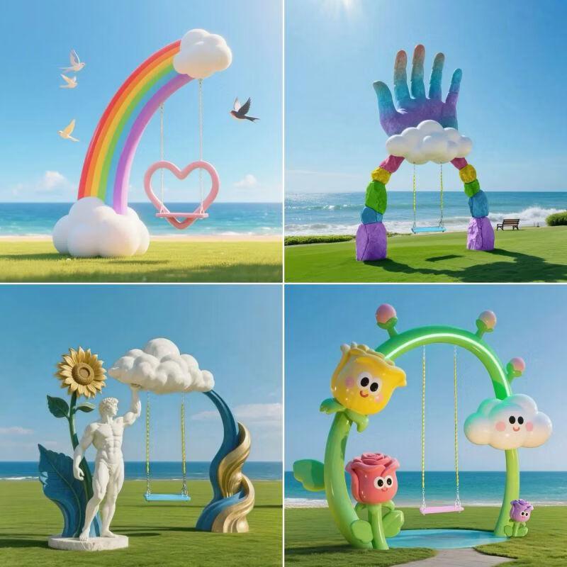 Outdoor Rainbow Cloud Swing Sculpture