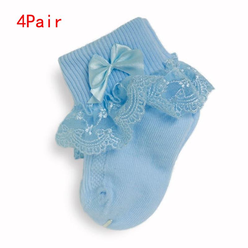 4Pair/lot New lace bow short socks newborn baby socks