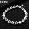 925 Sterling Silver 10mm Round Bead Chain Bracelet Fashion Wedding Jewelry