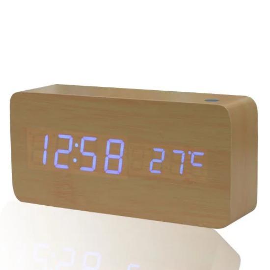 

Деревянный светодиодный будильник современный стиль температура звук контроль календарь светодиодный дисплей электронный настольный цифровой настольный деревянные часы