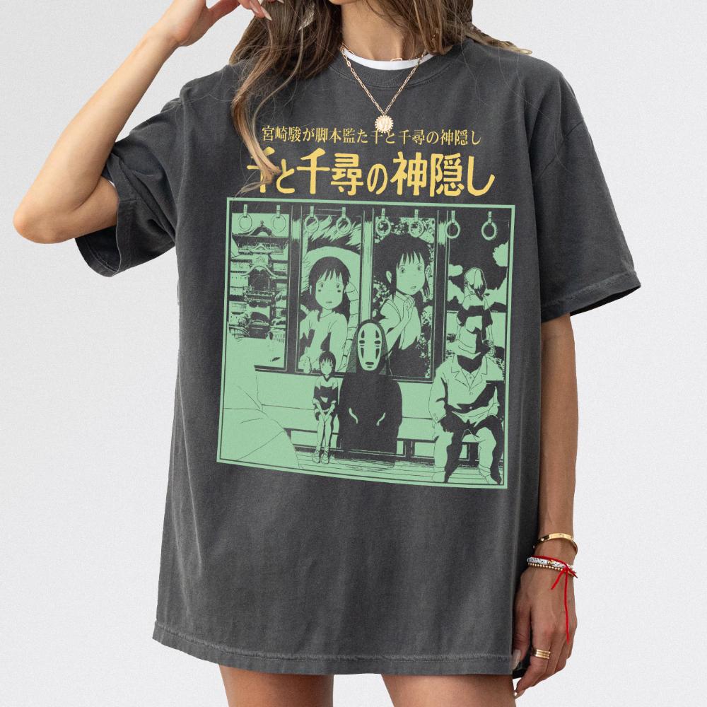 Anime Spirit Pattern Tshirt Retro 2001 Faceless Unisexs Bai Wei Tshirt Printed Pattern Unisexs and Womens Movie Tshirt S