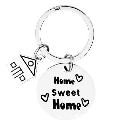 Stainless Steel Keychain New Home Housewarming Gift Round Tag Long Strip Laser Stainless Steel Keychain for Backpack Bag Pendant