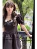 Summer new black dress daughter French temperament a word skirt square neck lace small black dress women's clothing