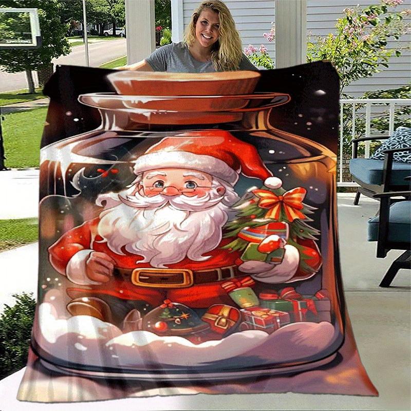 1 ks lehká flanelová deka s potiskem Santa Clause, pohodlná a hřejivá deka, pro kempování, pohovku, postel, gauč, kancelář, dárkové deky ve všech