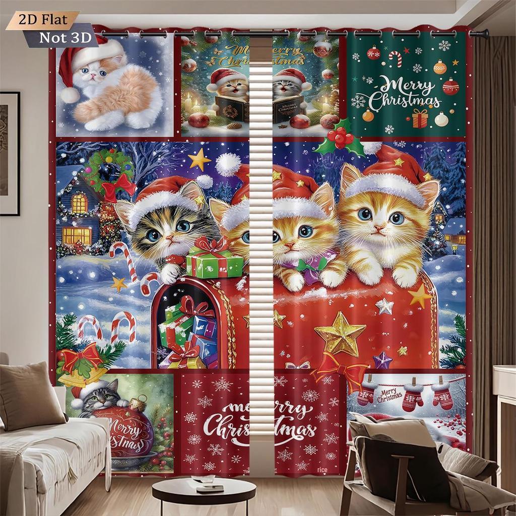 Customizable 3D Santa Christmas Blackout Curtains - High Precision Polyester with Sun Protection