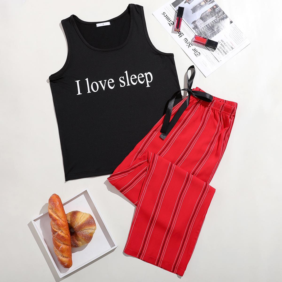 

Женская домашняя одежда, весенне-летний жилет с буквами, длинные брюки, пижамный комплект S чёрный