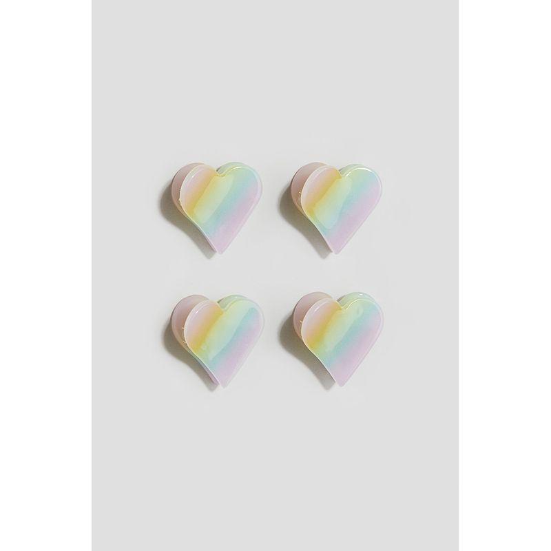 

HM Fall 2025 New Arrival Kids Girls Accessories 4 PCs Heart-Shaped Hair Clip 1287964 Light pink/Rainbow Stripes
