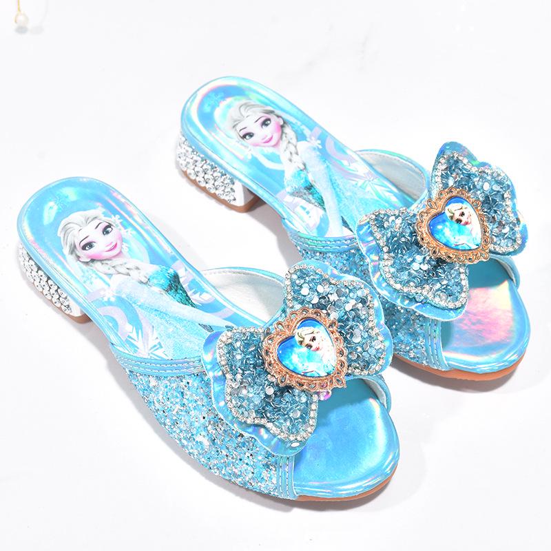 Elsa Blue Princess Summer Sandals for Girls - Cute High Heels Slippers