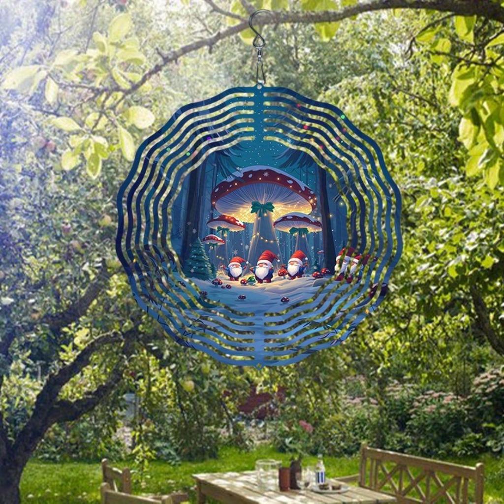 Festive Santa Workshop Wind Chime Outdoor Christmas Decor Metal Winter Forest Design with Snow Trees and Elves for Yard Balcony Garden