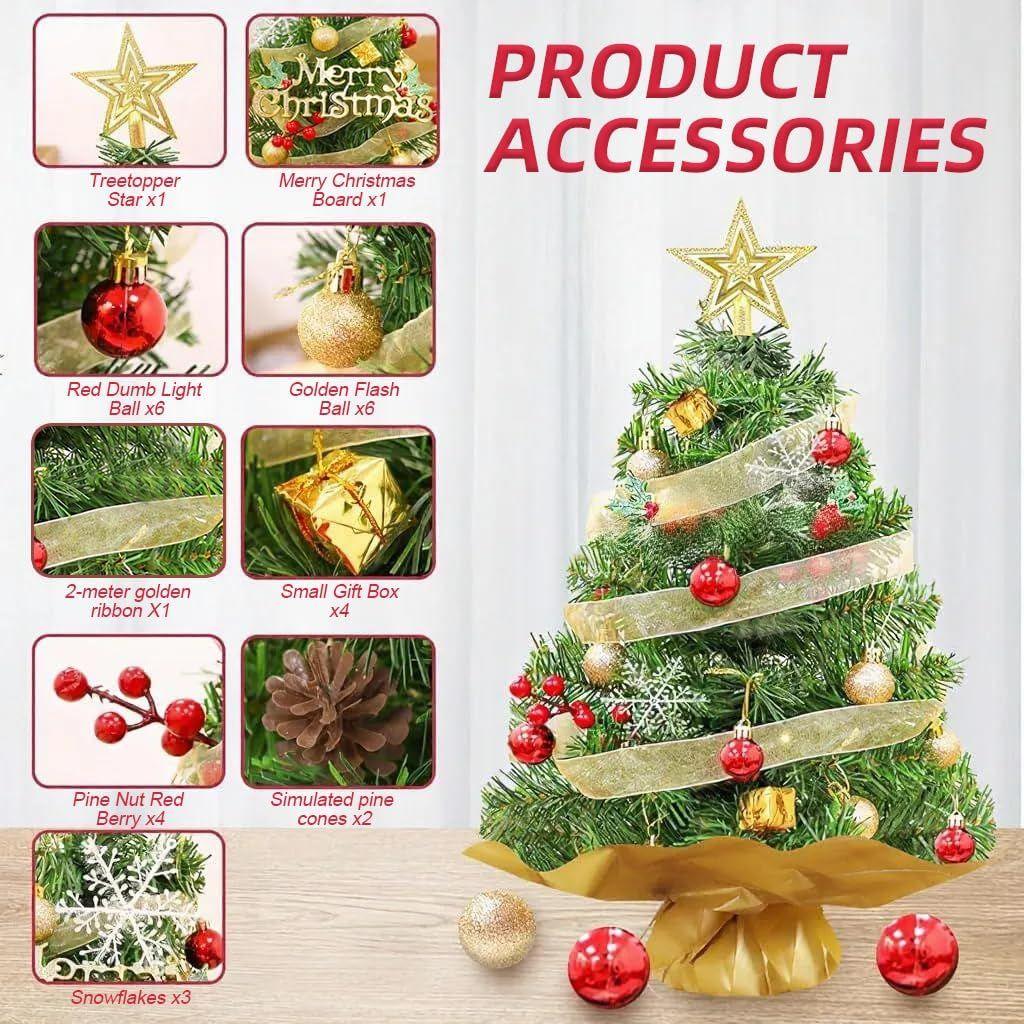 60 CM Mini Christmas Tree for Desktop Decor, Premium Mini Xmas Trees for Christmas, Office School House Restaurants Store Decoration