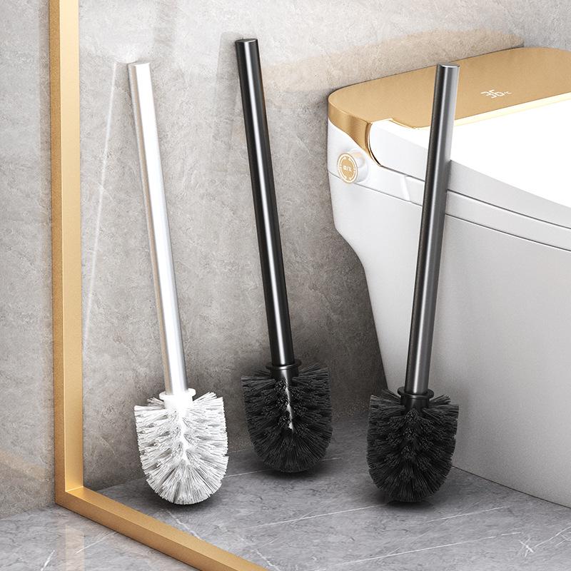 Wall-Mounted Soft Bristle Toilet Cleaning Set with Long Handle and Storage Rack