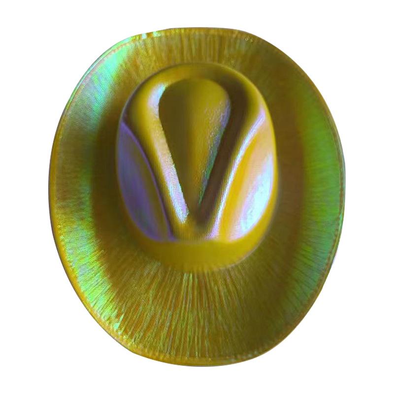 Pink Iridescent Cowboy Hat for Halloween Rave Party, Wide Brim Fluorescent Performance Top Hat.