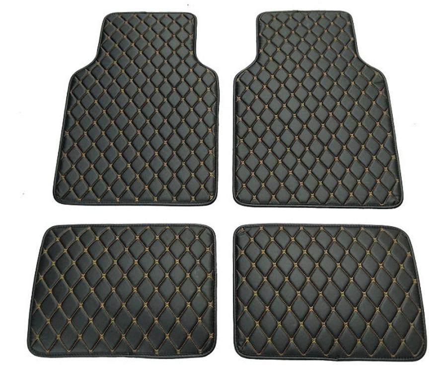 4pcs Coffee Color PU Leather Auto Car Floor Mats Front Rear Liner Weather Set