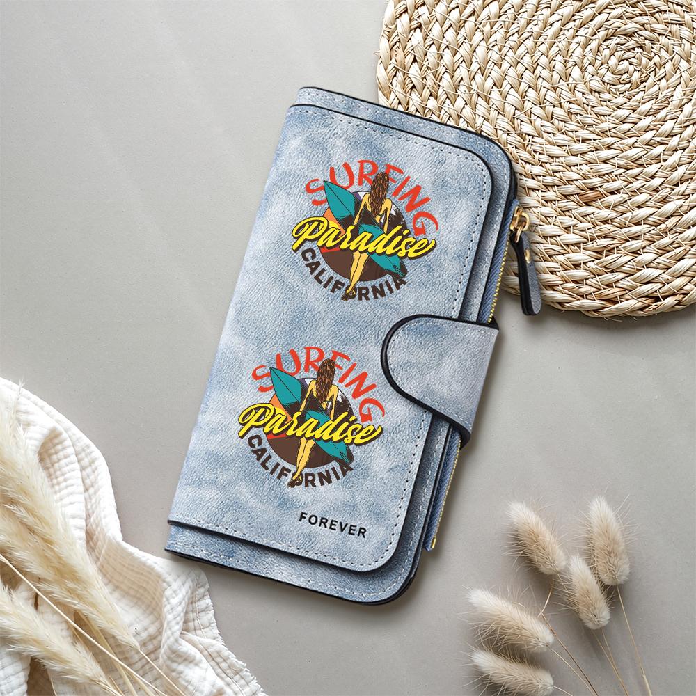 Surfing Paradise Print Long Wallet Fashion Large Capacity Multi Card Holder Purses