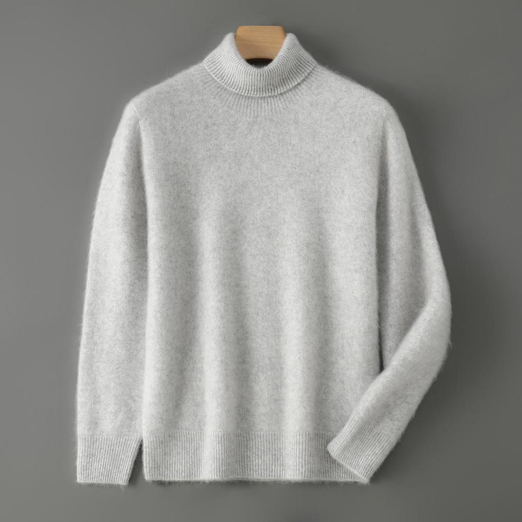 Men's High-Neck 100% Wool Thickened Cashmere Sweater – Autumn/Winter Long-Sleeved Loose Knit Base Layer