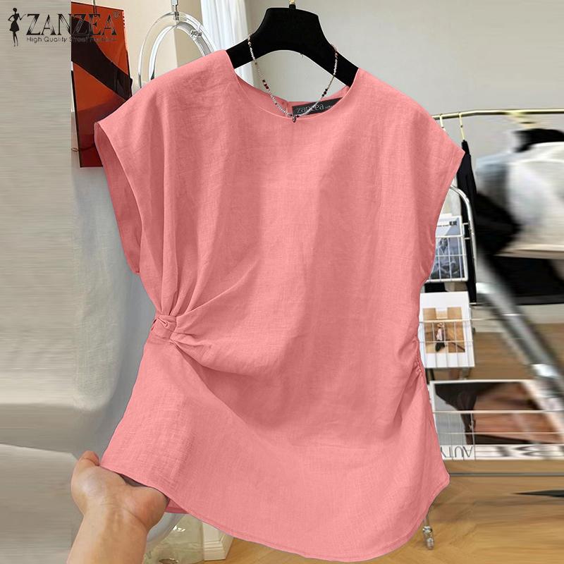 ZANZEA Women Round Neck Sleeveless Twisted Side Casual Elegant Tank Tops