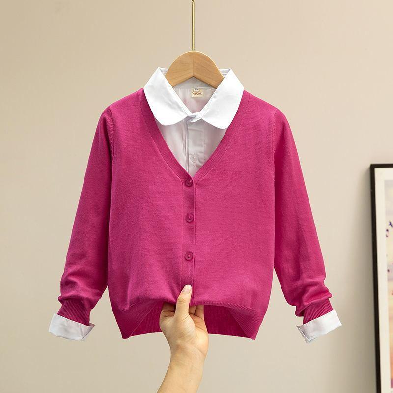 

Вязаный кардиган с V-образным вырезом для девочек, легкий свитер на весну/осень для детей старшего возраста 120 - 111-120cm 15-20kg