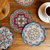 1PCS Round Ethnic Leather Coasters Boho Printed Heat Insulation Antiskid Cup Mats Reusable Drink Pad Tableware Set Kitchen Decor